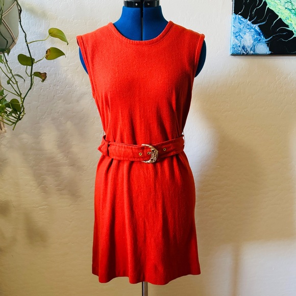 Vintage Orange Belted Sleeveless Dress - Picture 1 of 5